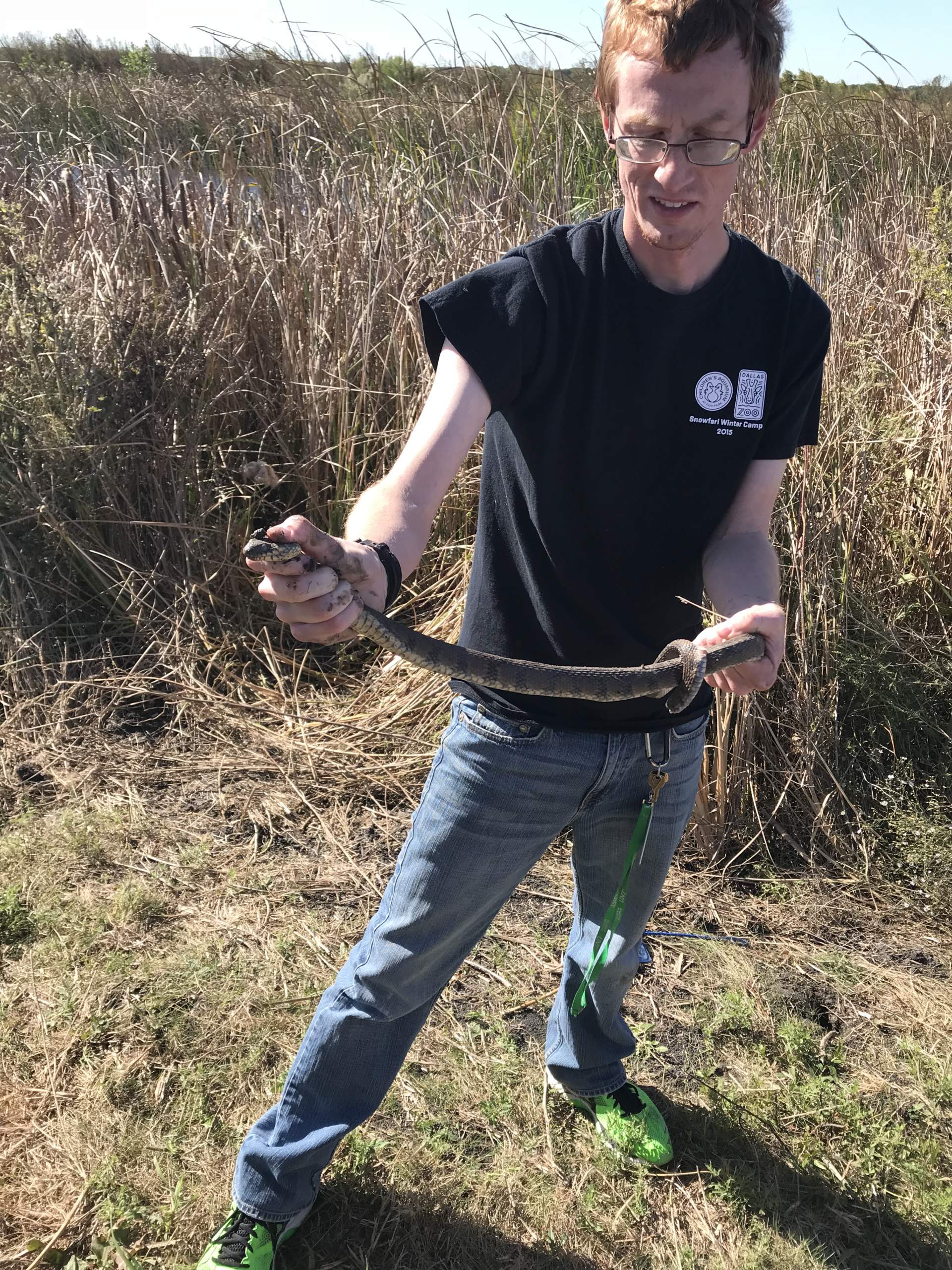 Jerrod in Texas holding a wild caught Diamond Back Water Snake (Nerodia rhombifer) 