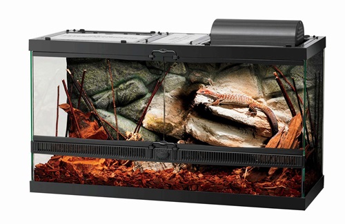 zilla reptile cage front opening terrarium with lizard inside basking under light