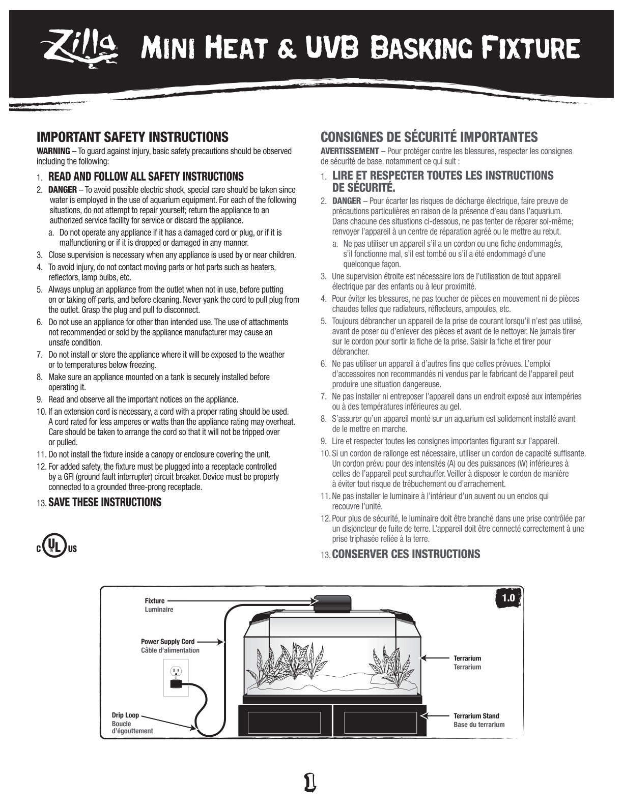 Zilla Mini Heat & UVB Basking Fixture Instructions