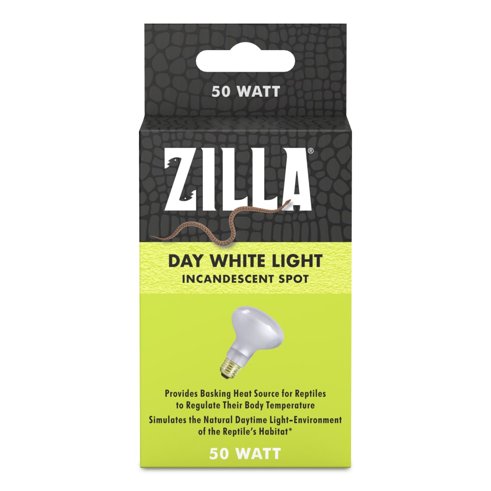 Retail package for a 50 watt Zilla incandescent spot light bulb in day white for reptiles