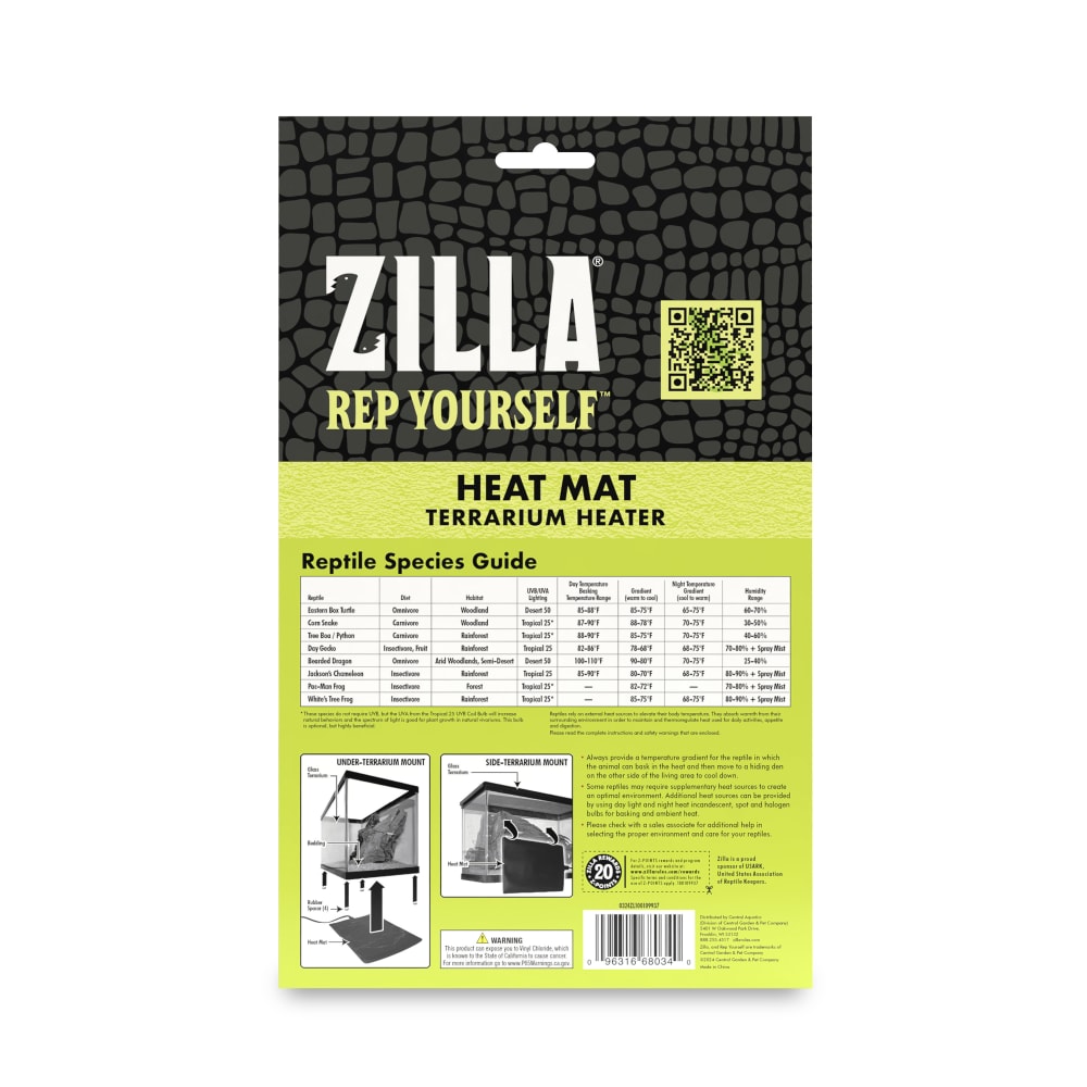 Back of packaging for zilla heat mat