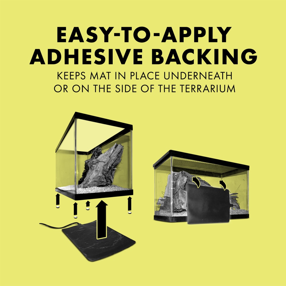 Adhesive backing keeps mat in place under or on side of terrarium