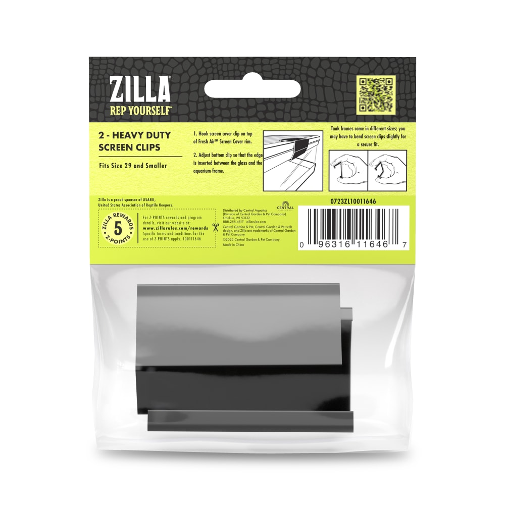 Back of packaging for zilla heavy duty screen clips