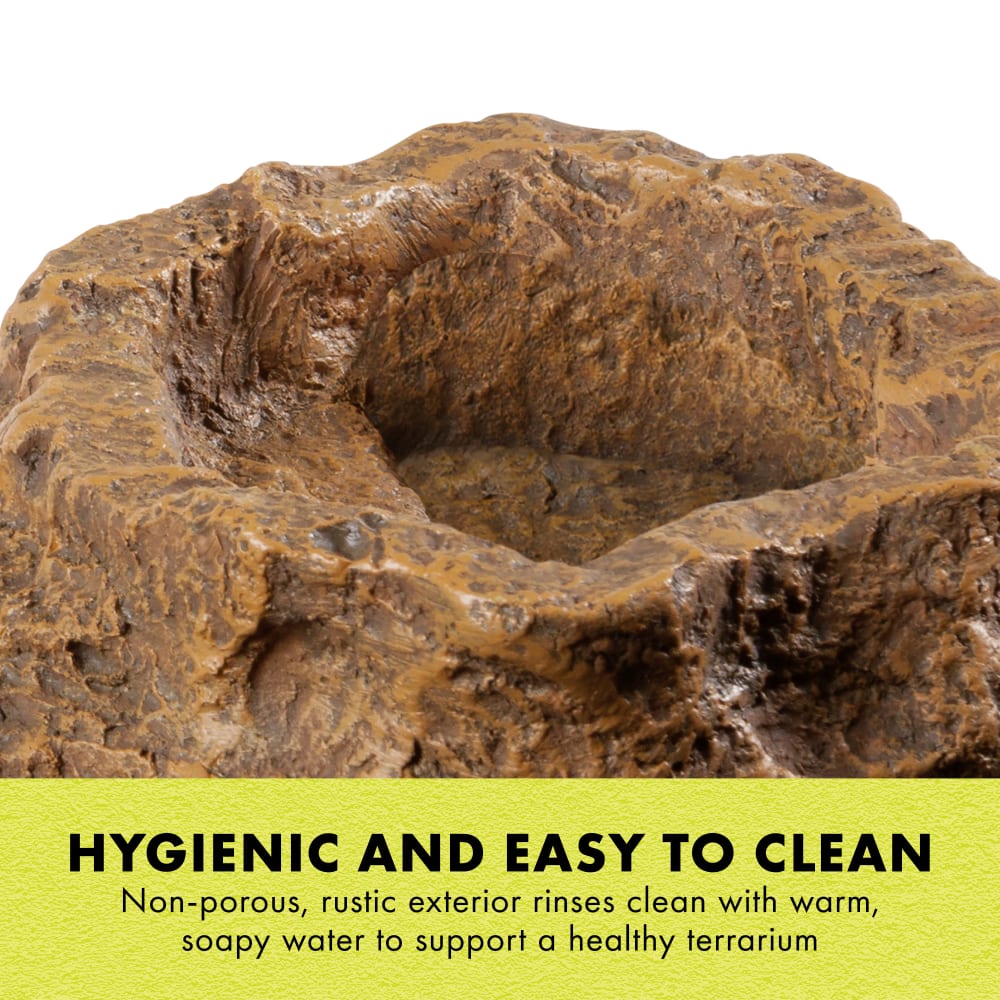Non-porous, rustic exterior rinses clean with warm soapy water