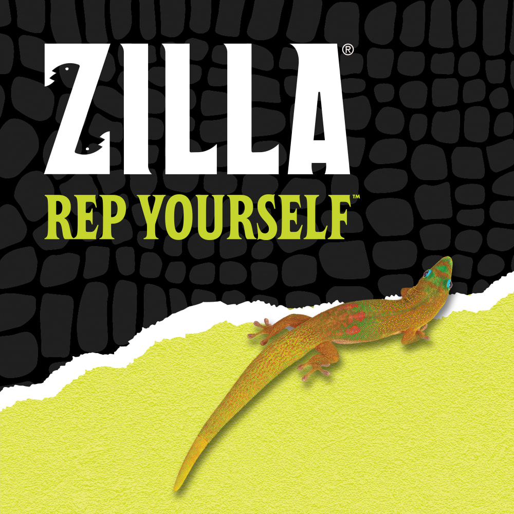 Zilla rep yourself with a lizard over black scale background ripped halfway into green