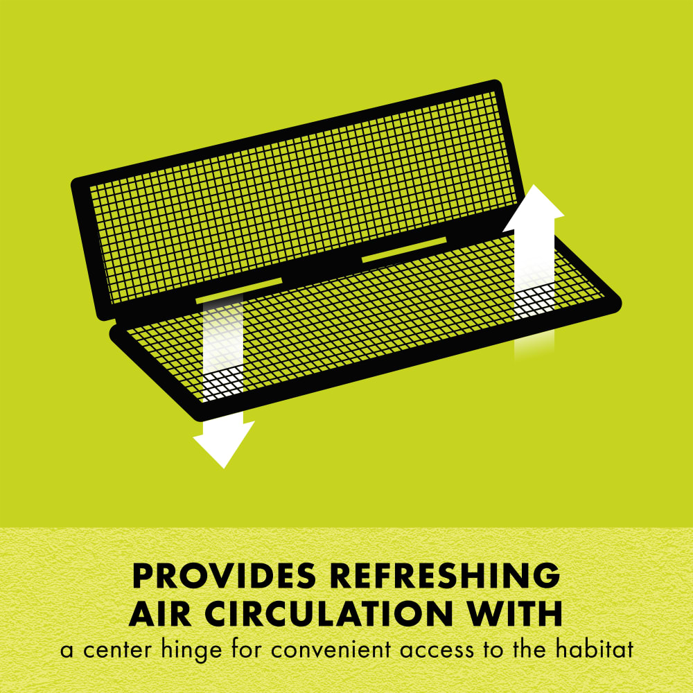 Provides refreshing air circulation with a center hinge for convenient access to the habitat