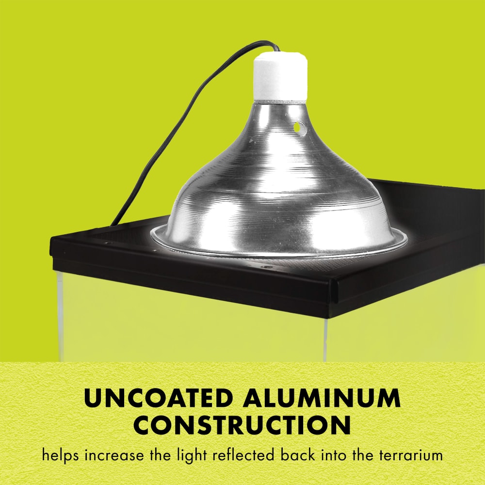 Uncoated aluminum construction helps increase the light reflected back into the terrarium