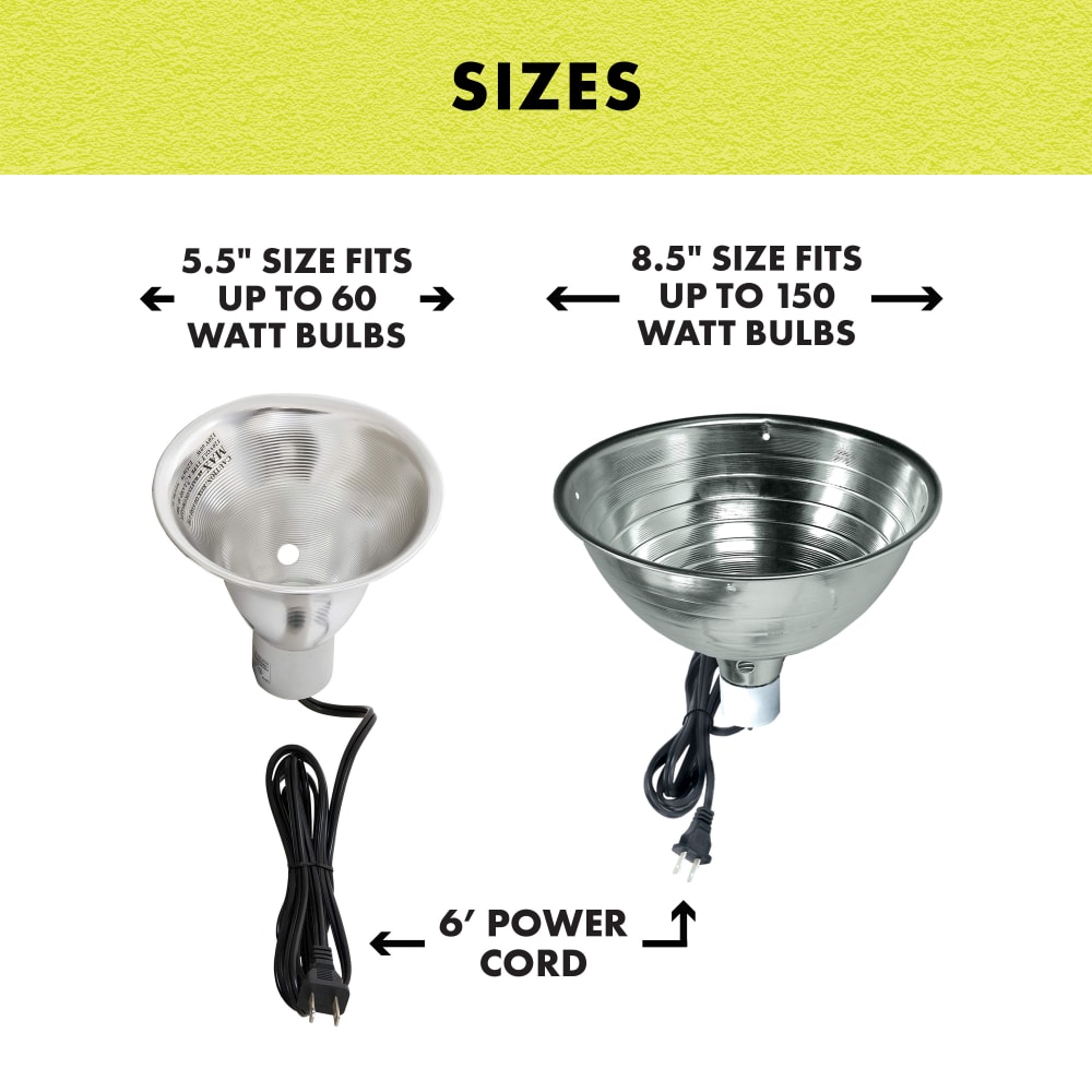 Zilla silver reflector domes come in 5.5 and 8.5 inch sizes