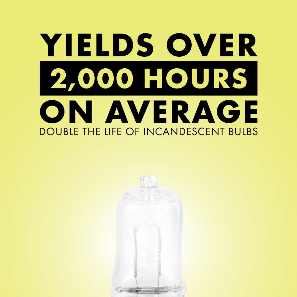 Zilla mini halogen bulbs yield over 2000 hours on average double the life of incandescent bulbs