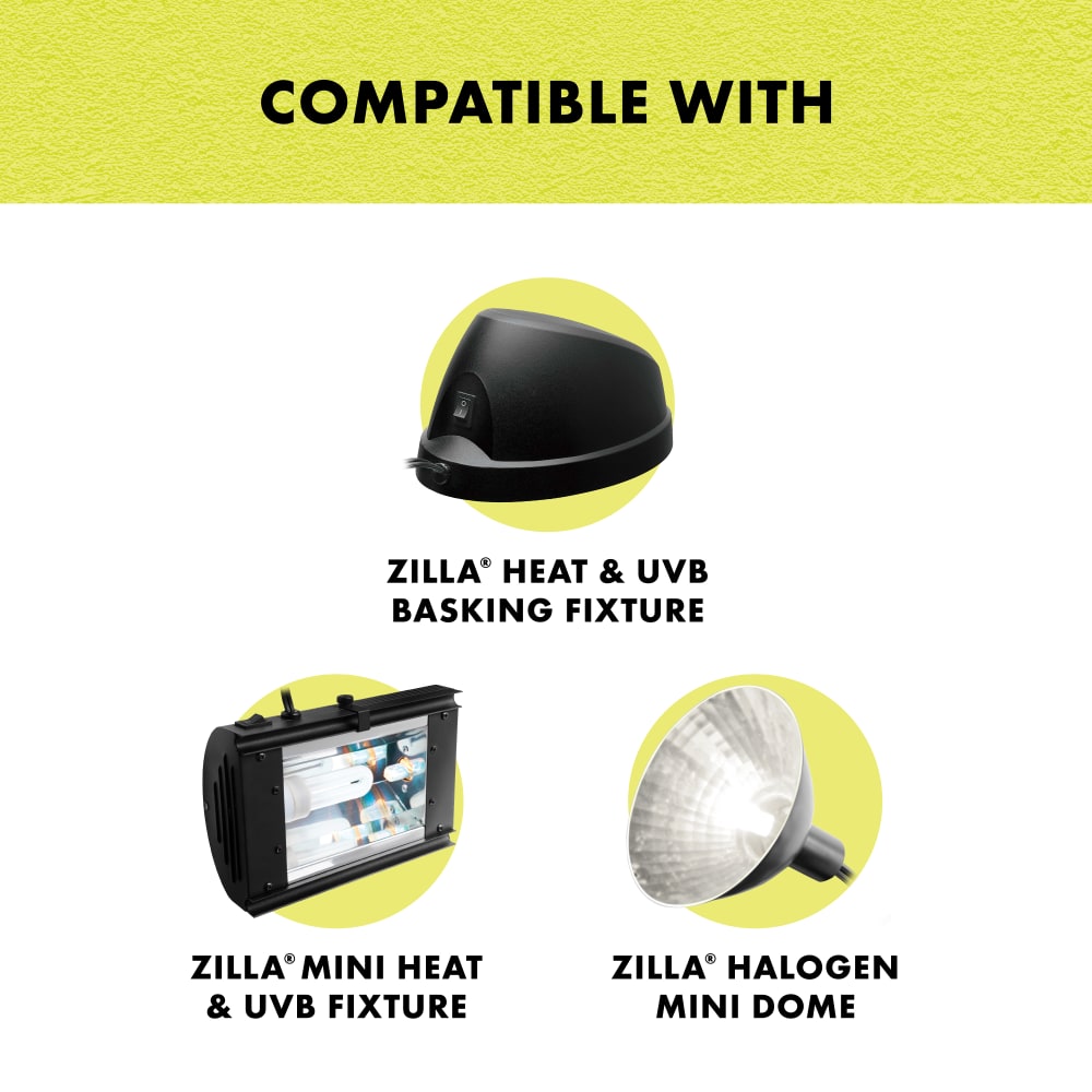 Compatible with zilla heat and uvb basking fixture, mini heat and uvb fixture or halogen mini dome