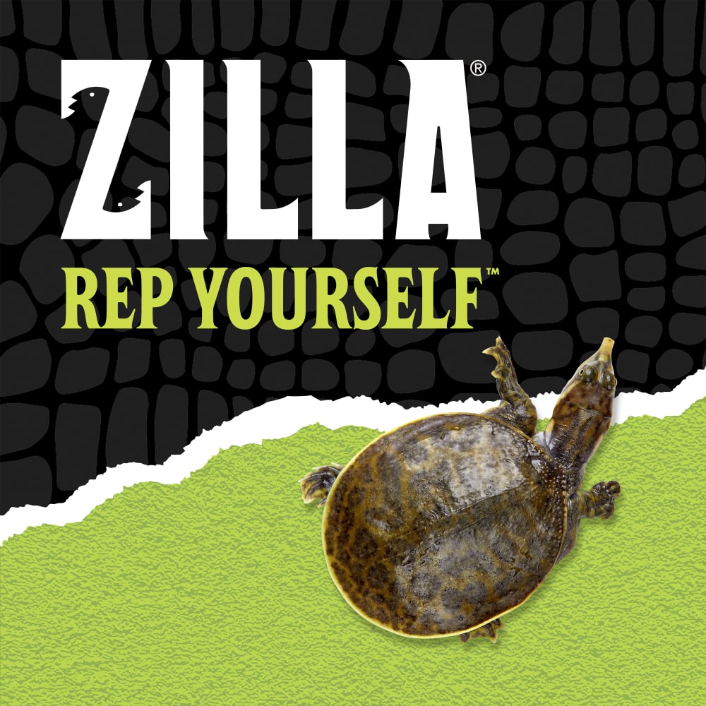Zilla rep yourself with a turtle over black scale background ripped halfway into green