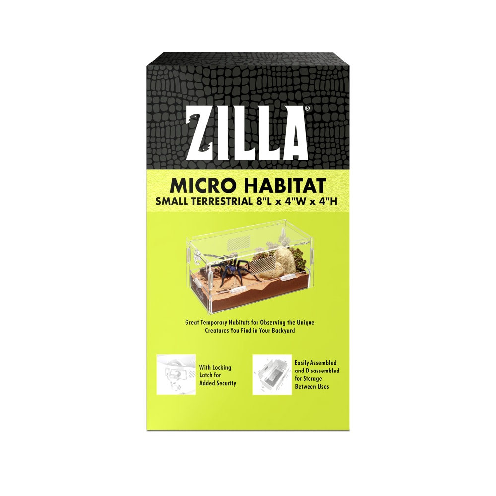 Back of packaging for zilla micro habitat terrarium, terrestrial