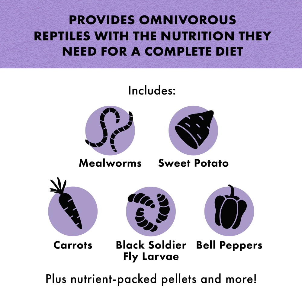 Made with mealworms, carrots, Black soldier fly larvae, Sweet potato, Bell peppers, pellets & more