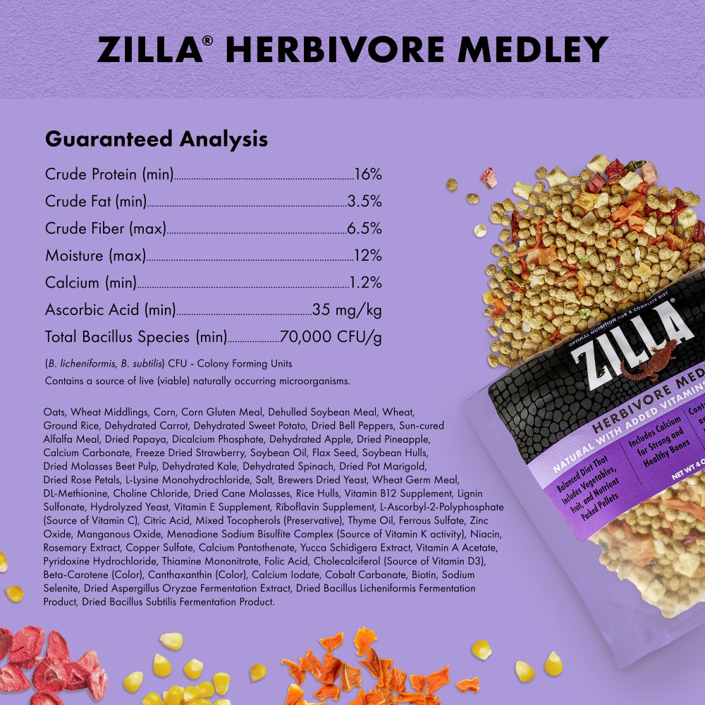 Guaranteed analysis and ingredient breakdown of Zilla herbivore medley