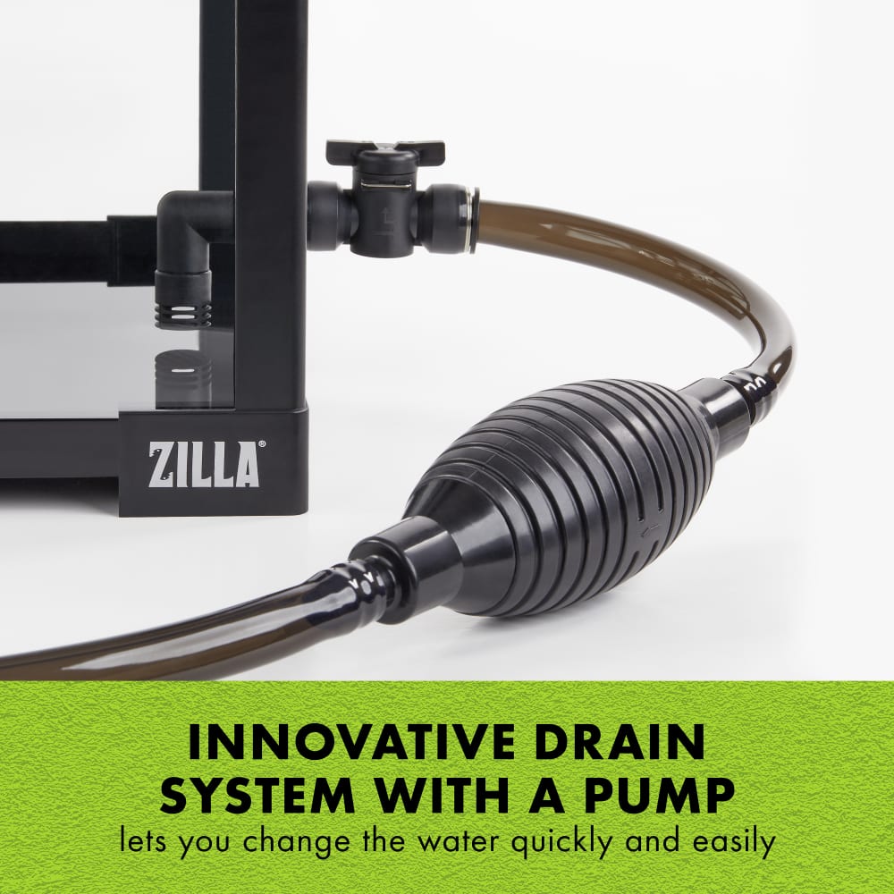 Innovative drain system with a pump lets you change the water quickly and easily