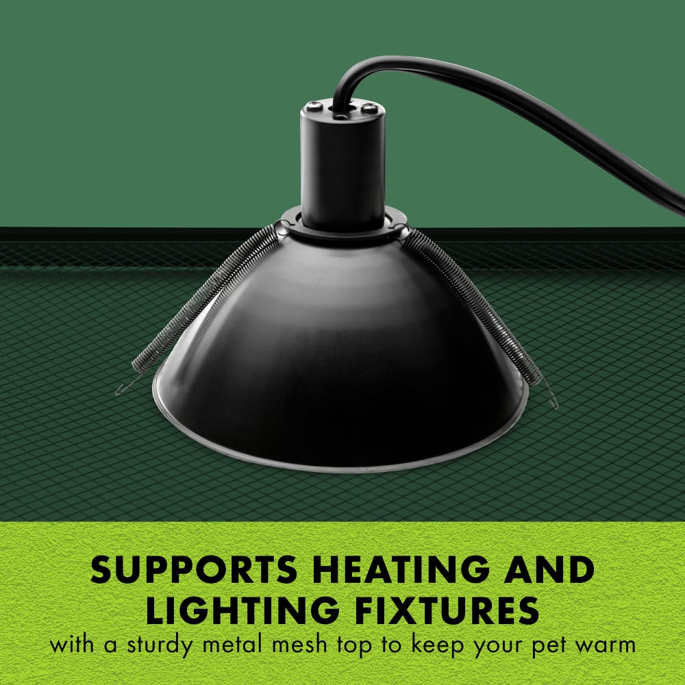 Supports heating and lighting fixtures with a sturdy metal mesh top to keep your pet warm
