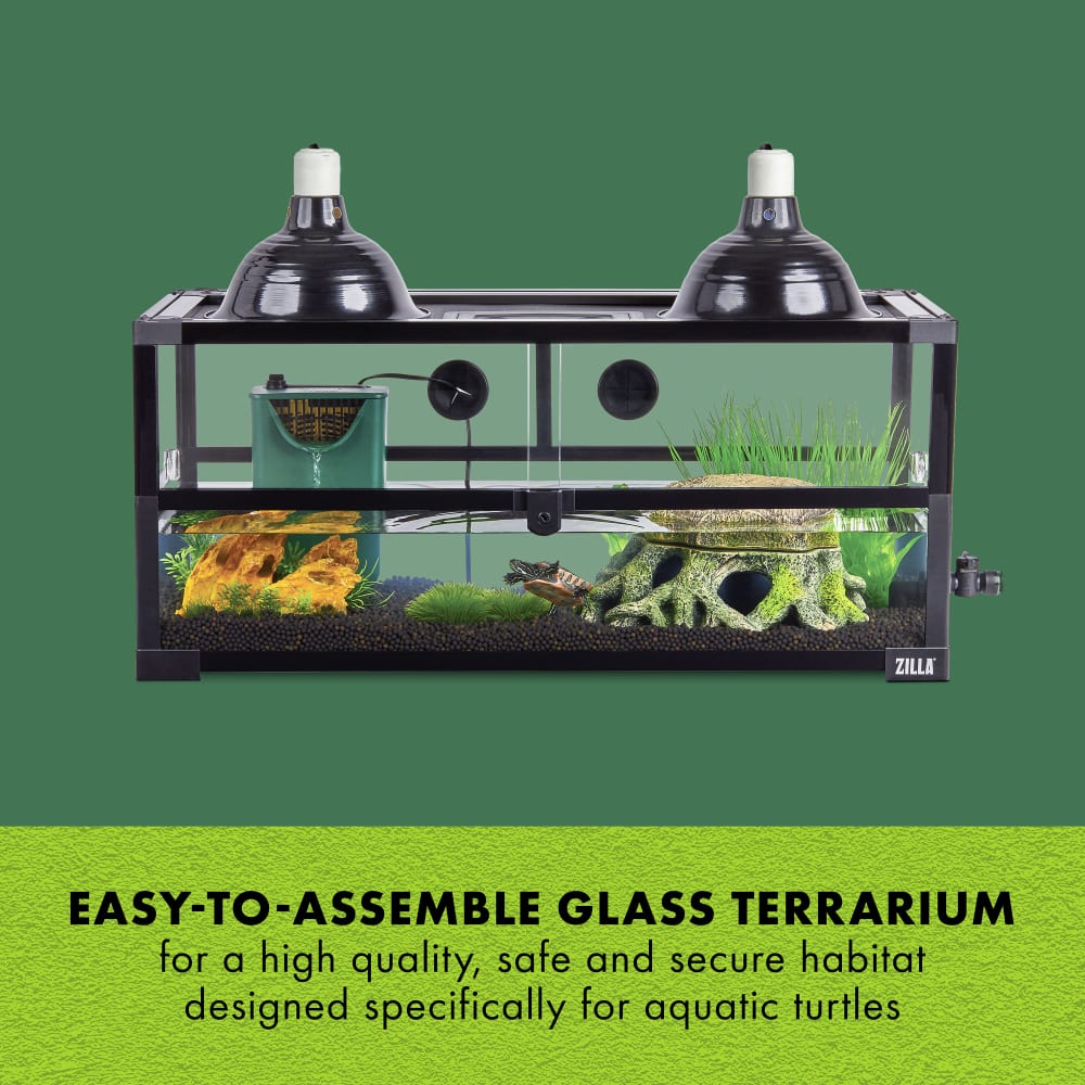 Easy-to-assemble glass terrarium for a high quality, safe and secure habitat for aquatic turtles