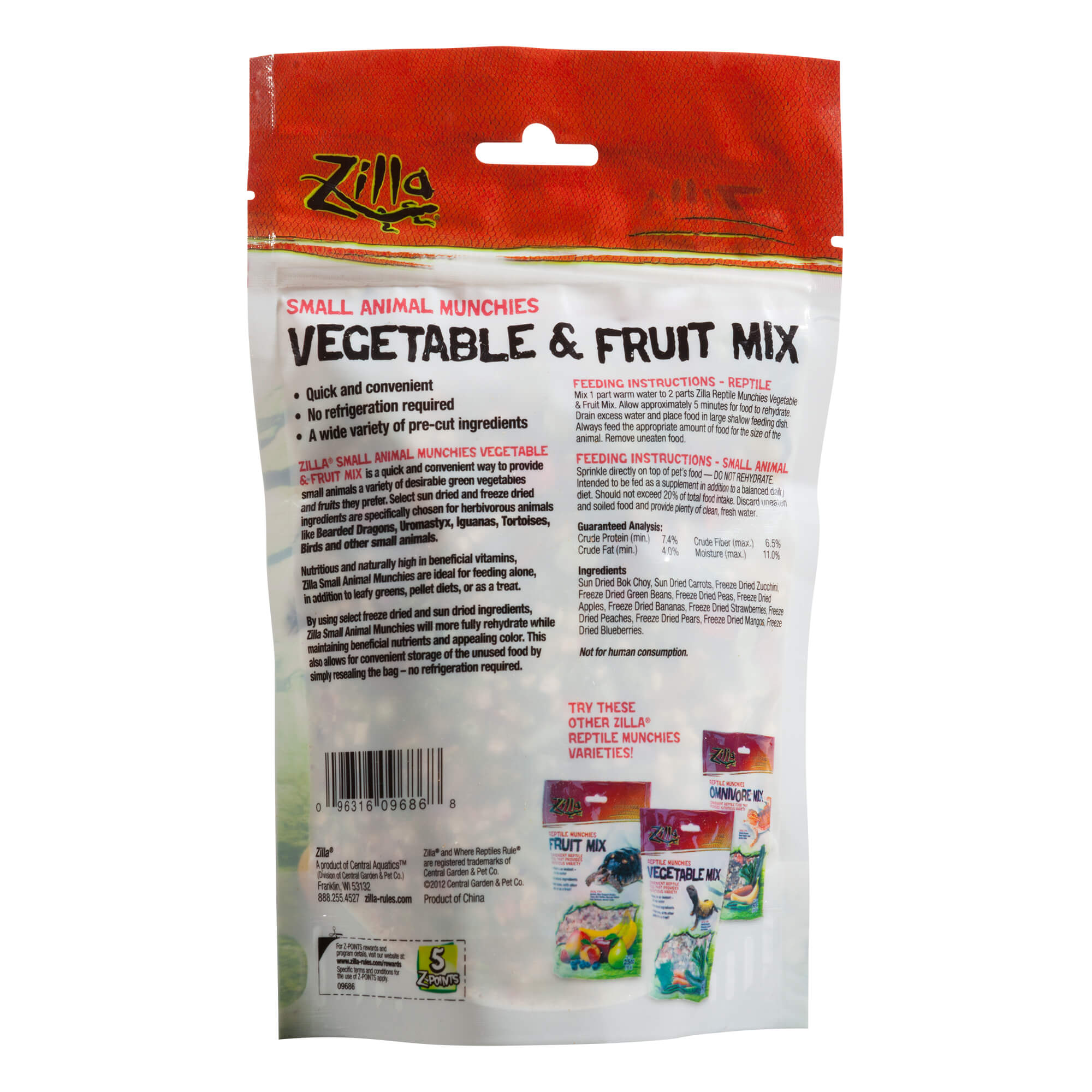 Zilla Vegetable and Fruit Mix Small Animal Munchies Ingredients List