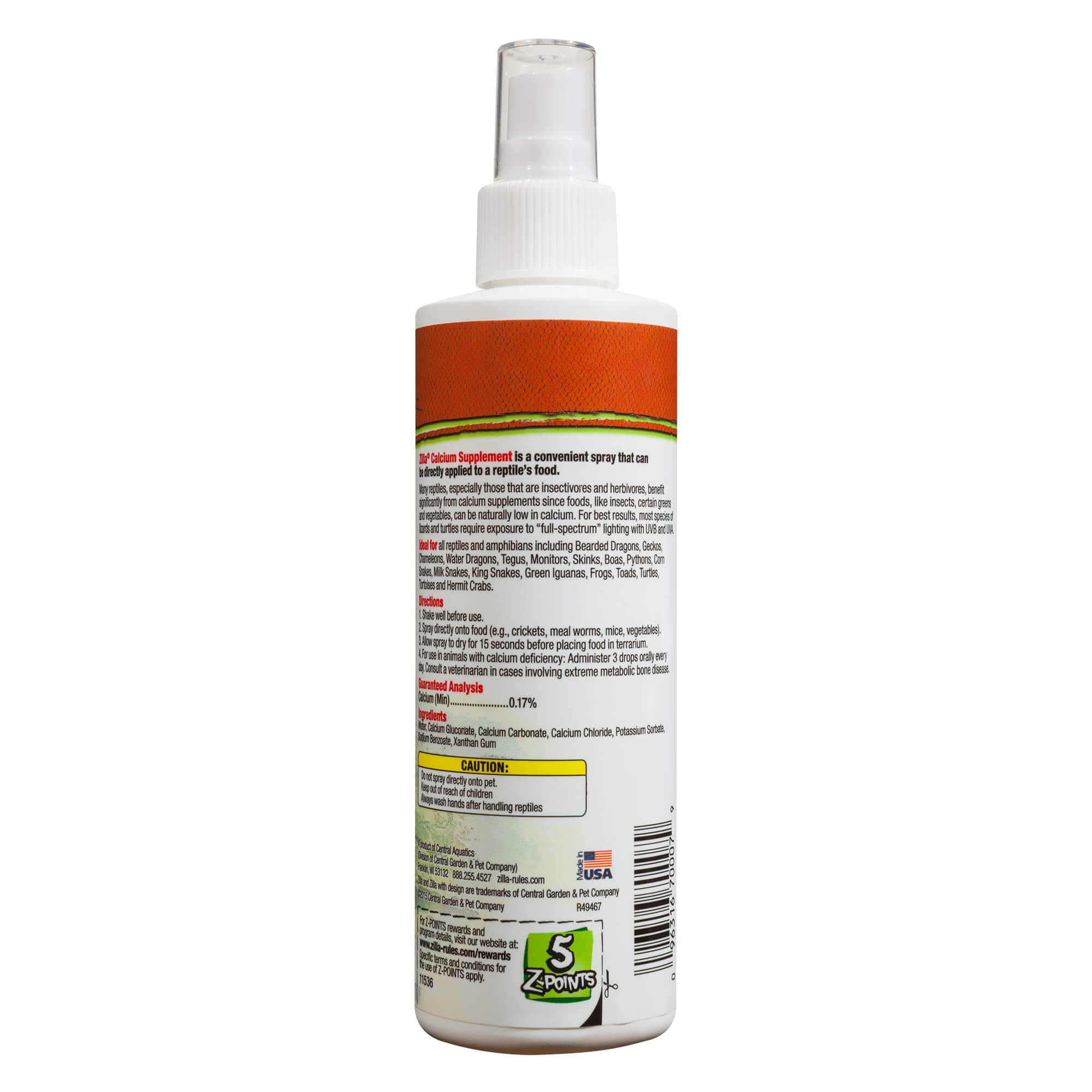 Zilla Calcium Supplement Food Spray for Reptiles Label